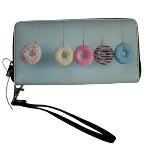 Light Blue Donut Print Wristlet Wallet Clutch